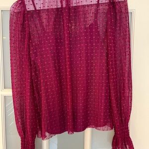 Sheer violet, hi neck blouse with attached camisole